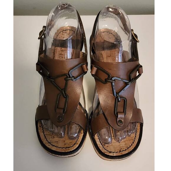 See By Chloe Brown Leather Wedge Sandals size 38 / US 7.5 - Picture 3 of 9